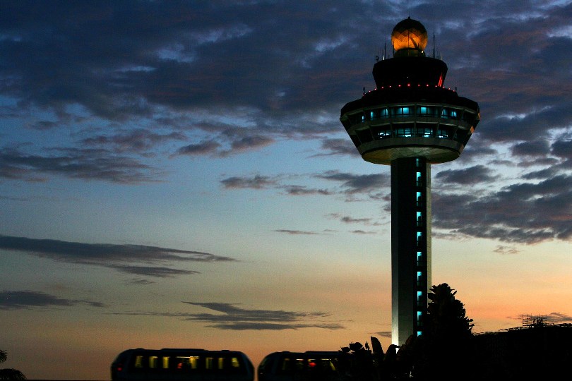 The control tower at night